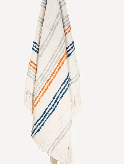 Striped Blue &amp; Rust Cotton Throw