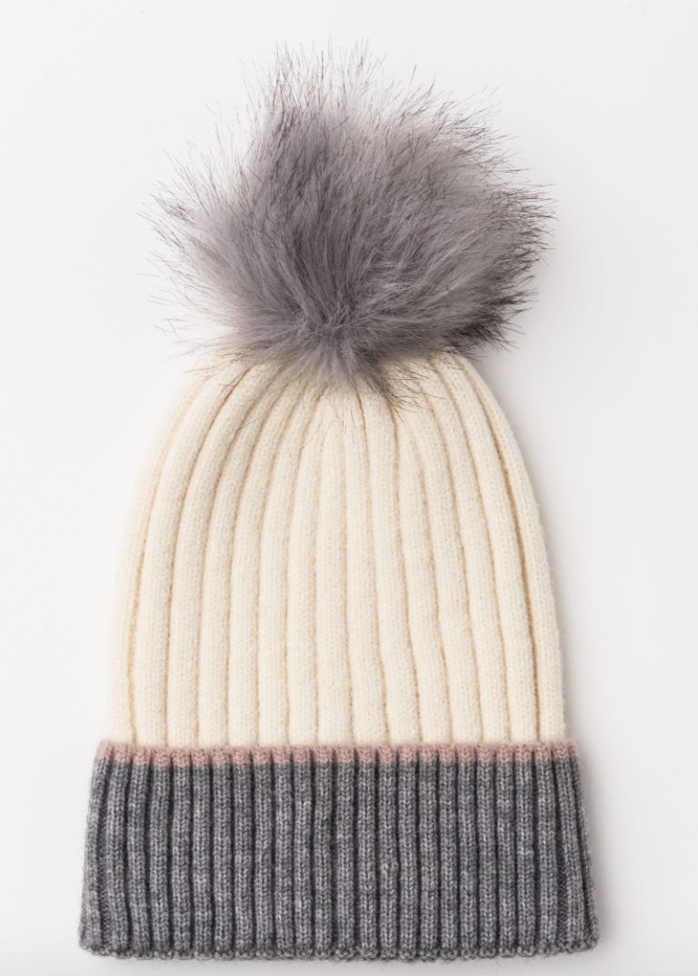 Lacy Grey and Cream Beanie