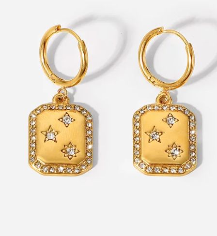Star Stamp Gold Plated SS Earrings