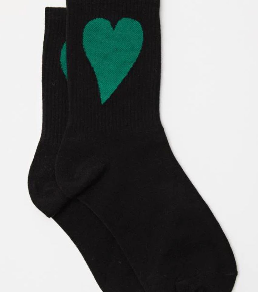 Sock Black w/Green Heart