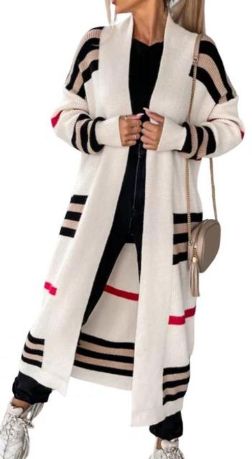 Cardigan Long Cream Stripe