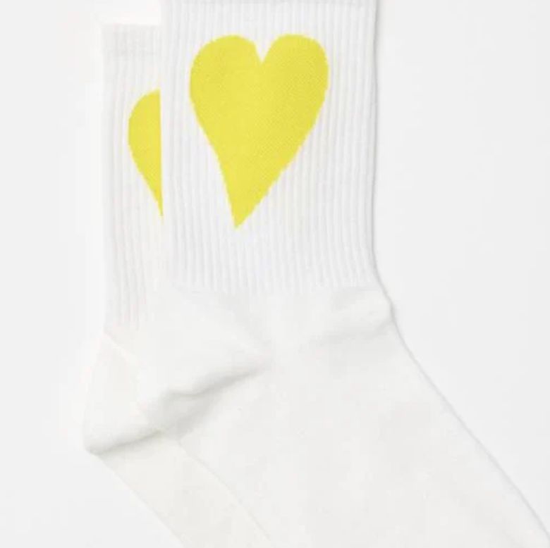 Sock White w/Yellow Heart