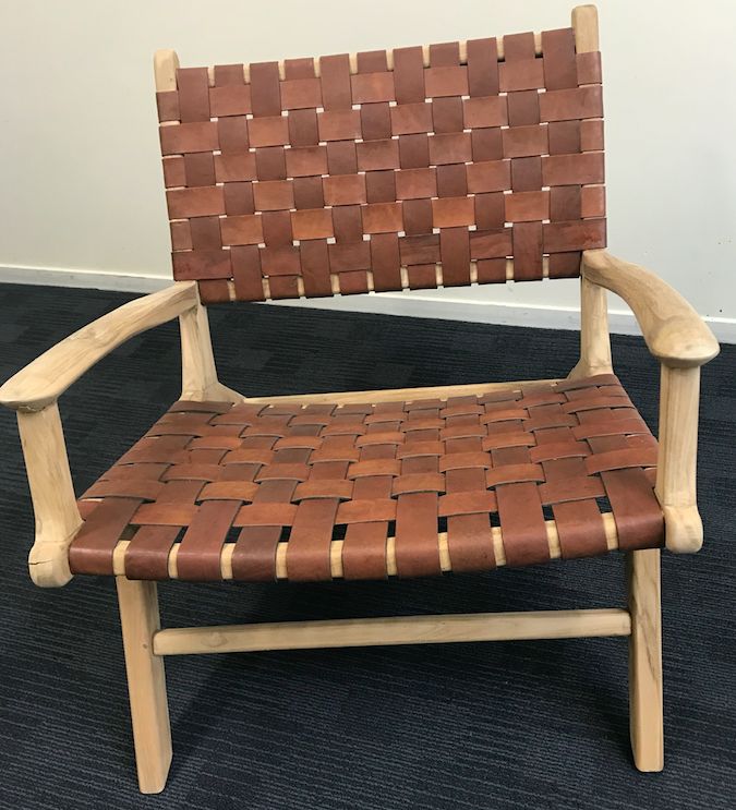 Tan Leather Strap Chair - Arms