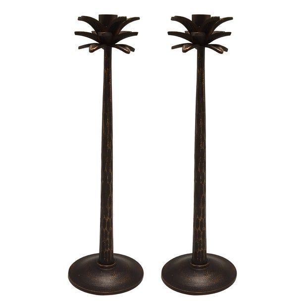 Caribbean Palm Candlestick - Black &amp; Bronze Finish
