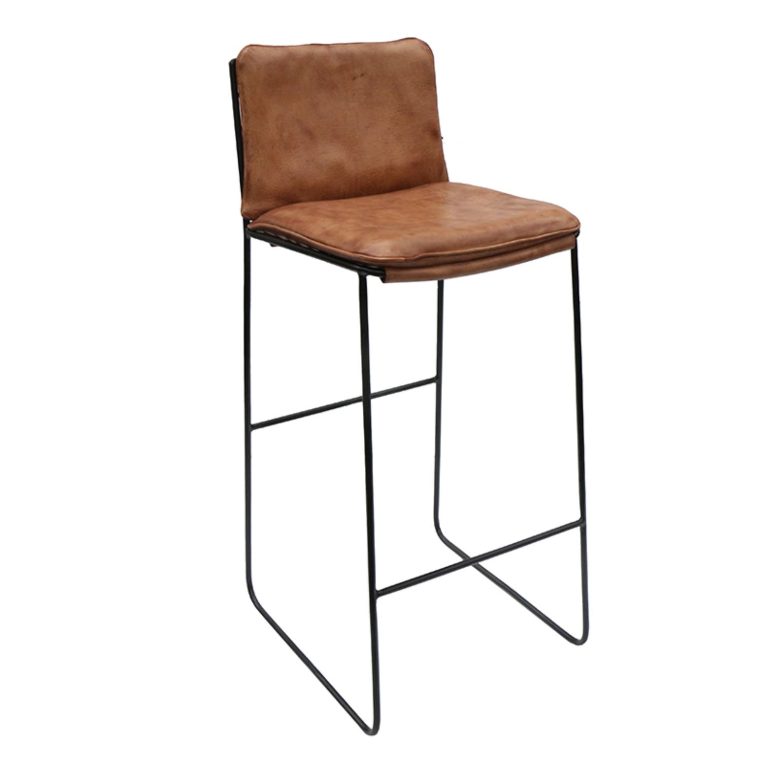 Leather &amp; Metal Stool - Tan