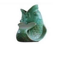 47cmH Ceramic Glazed Fish Shape Planter Green