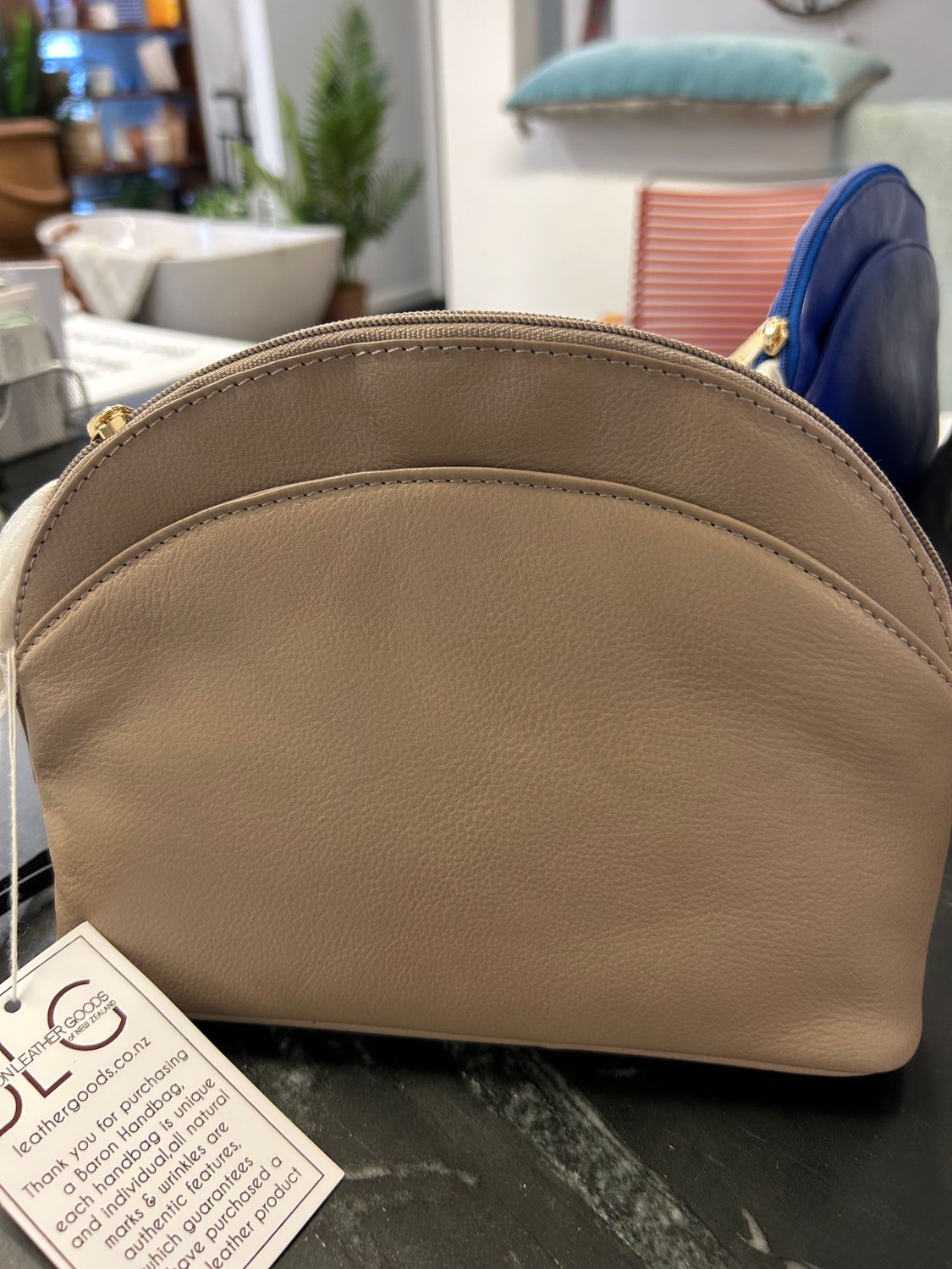 Oval Bucket w/gold chain - Taupe