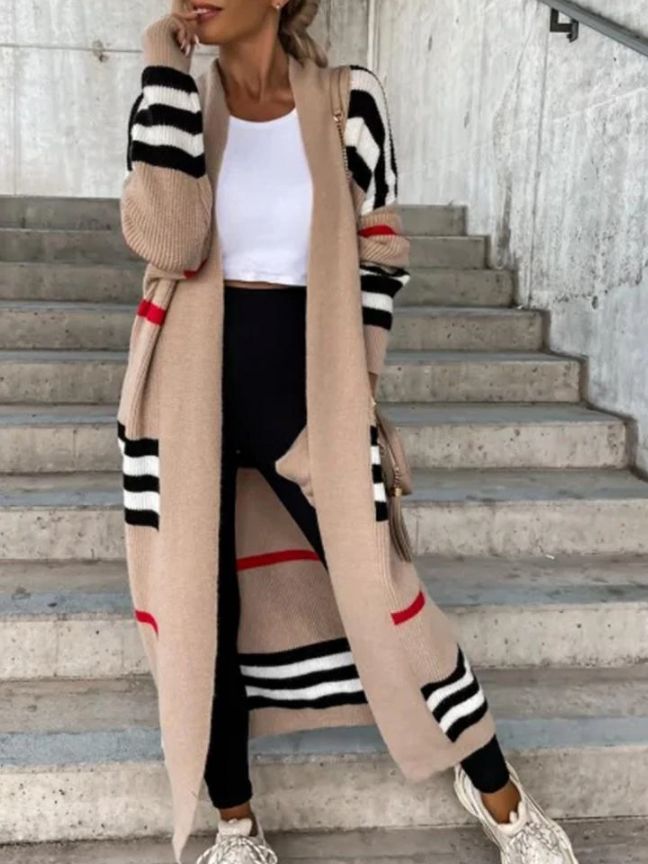 Cardigan Long Beige Stripe