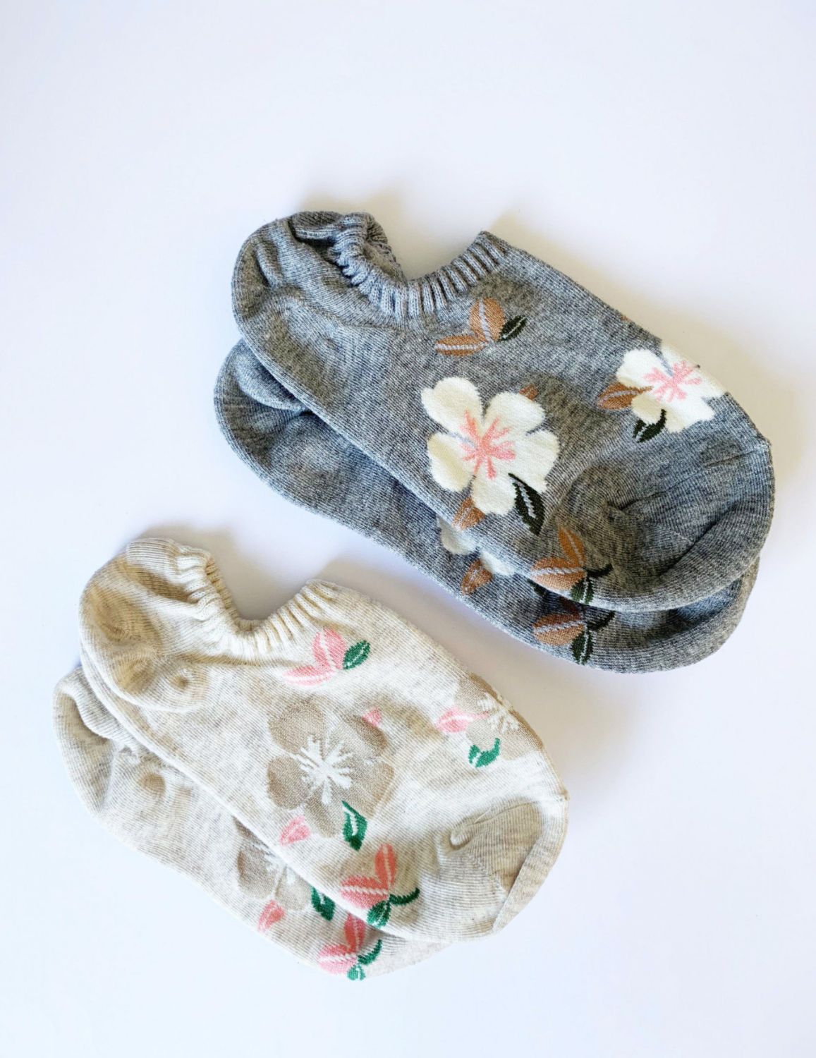 Socks - Summer Floral - Grey &amp; Tan - Set of 2