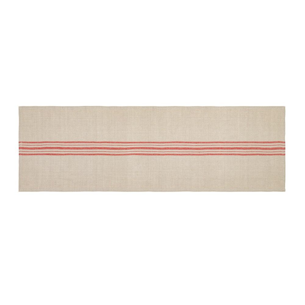 Stripe Table Runner - Linen Blend - Natural &amp; Red