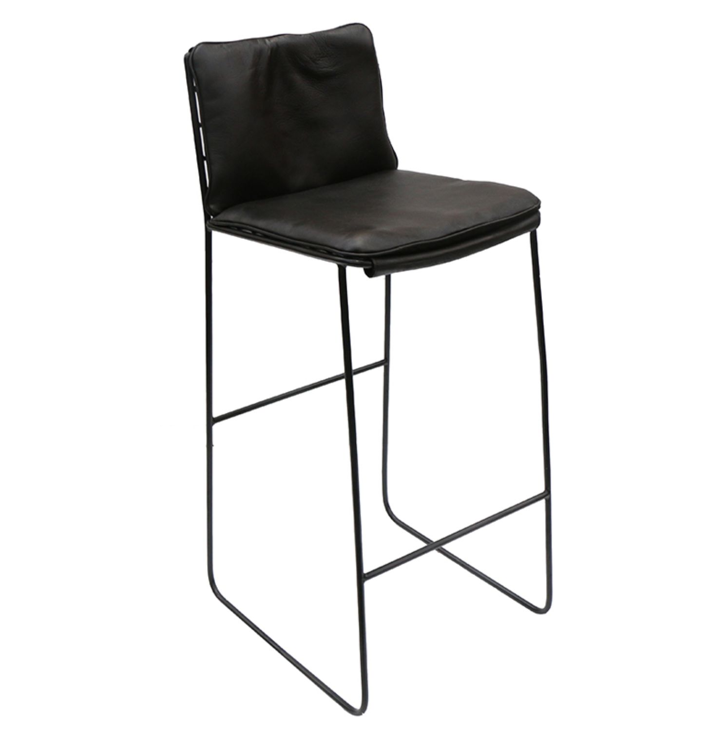 Leather &amp; Metal Stool - Black