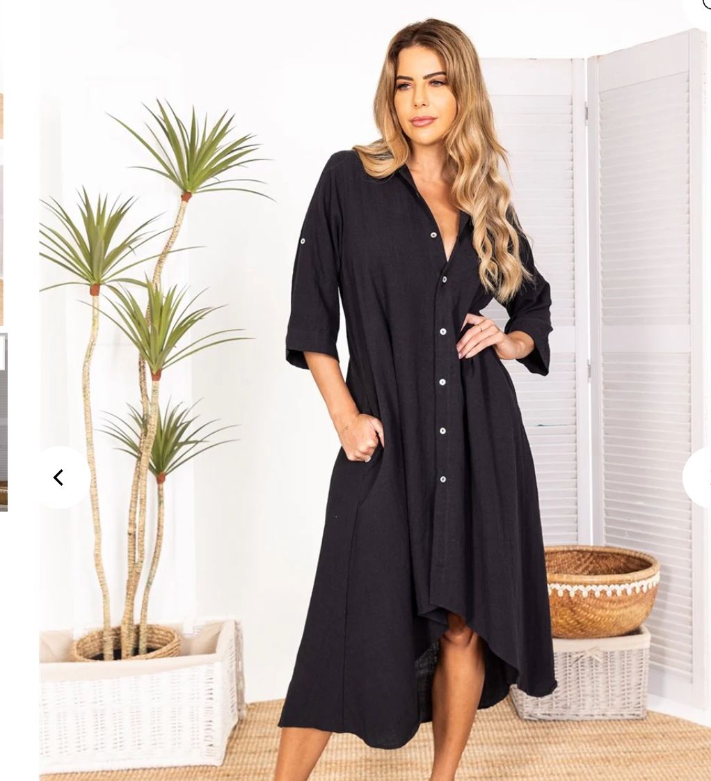 Long Shirt Dress - Black L