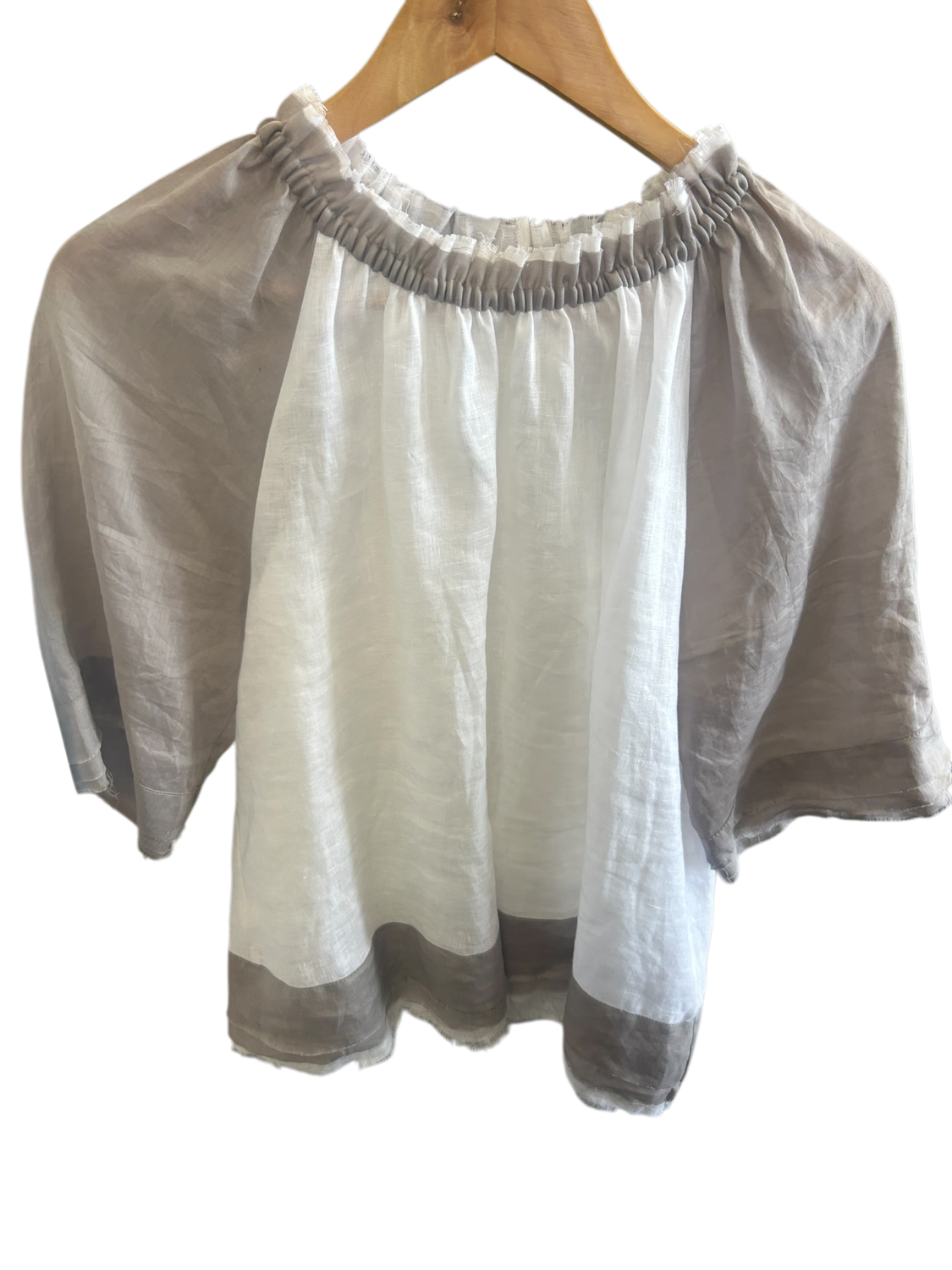 Linen beige/white shirt 10-12