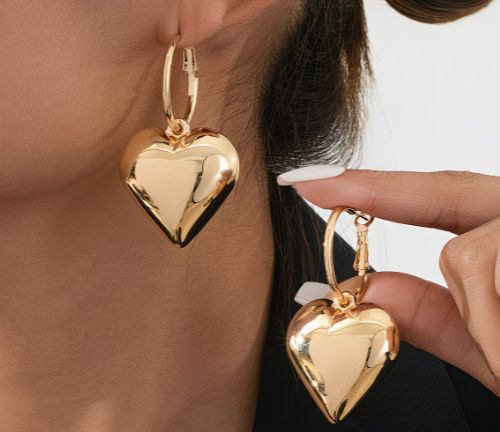Gold Large Heart Earrings