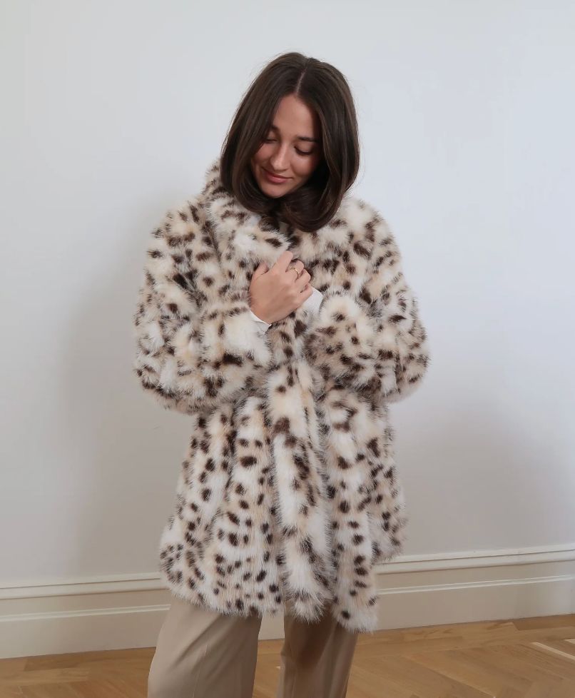 Faux Cream Leopard Coat