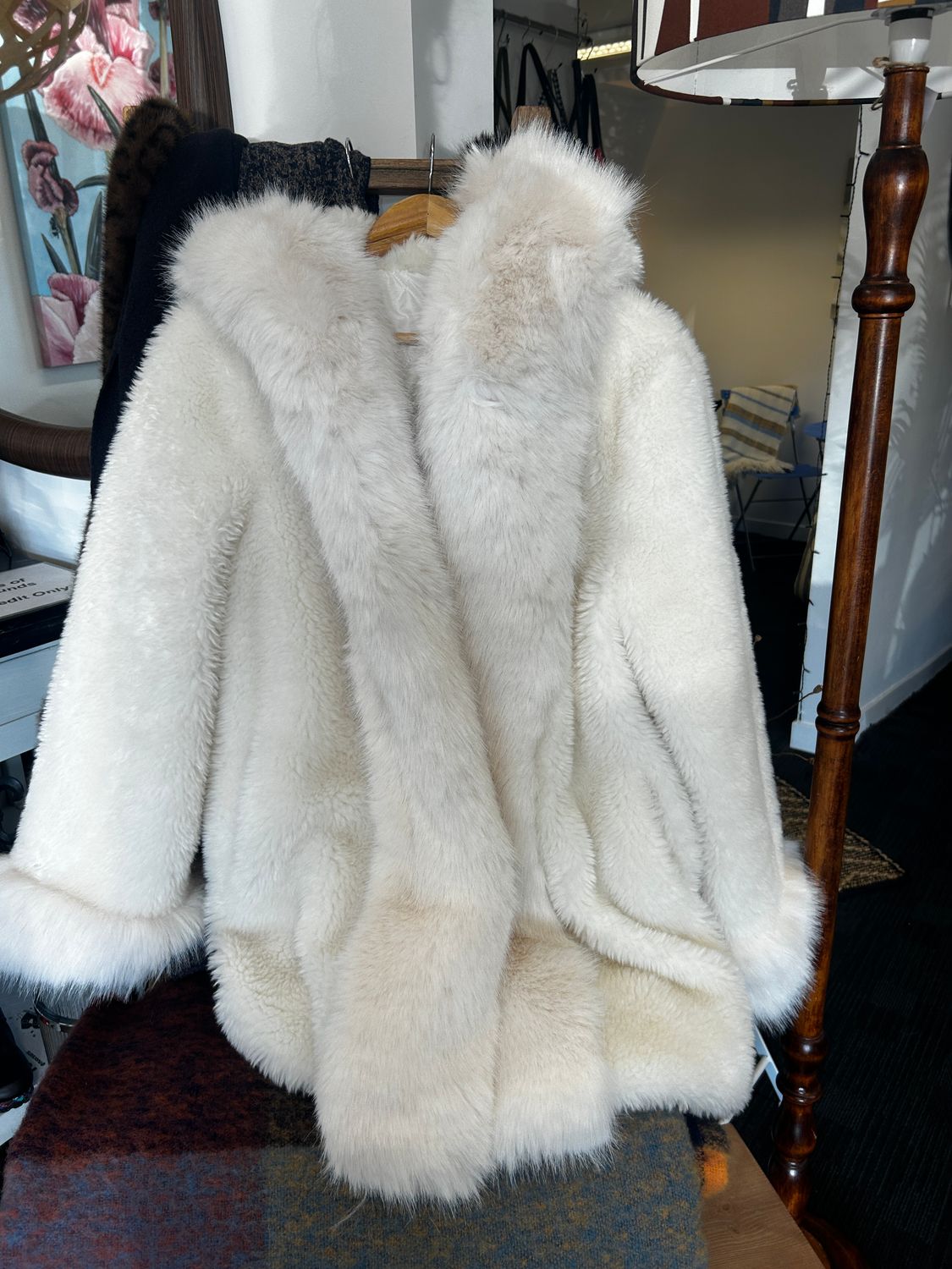 Cream Hooded Faux fur