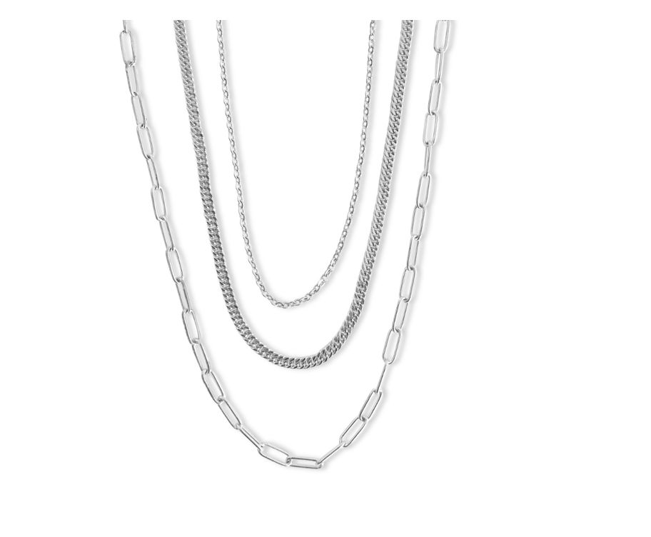 Multi Layered Chain Necklace Silver