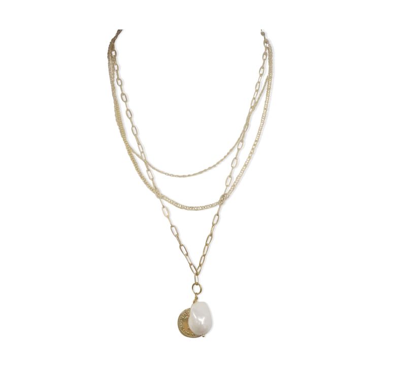 Multi Chain coin Pearl Gold Necklace