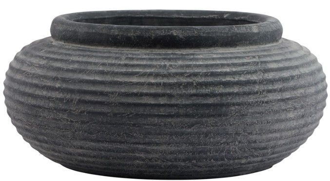 Amalfi Grey Round Ribbed Planter - L41cm x W41cm x H19cm
