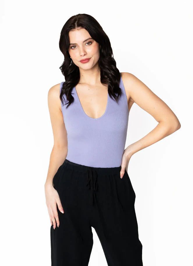 Bamboo Rib Deep V Neck Bodysuit