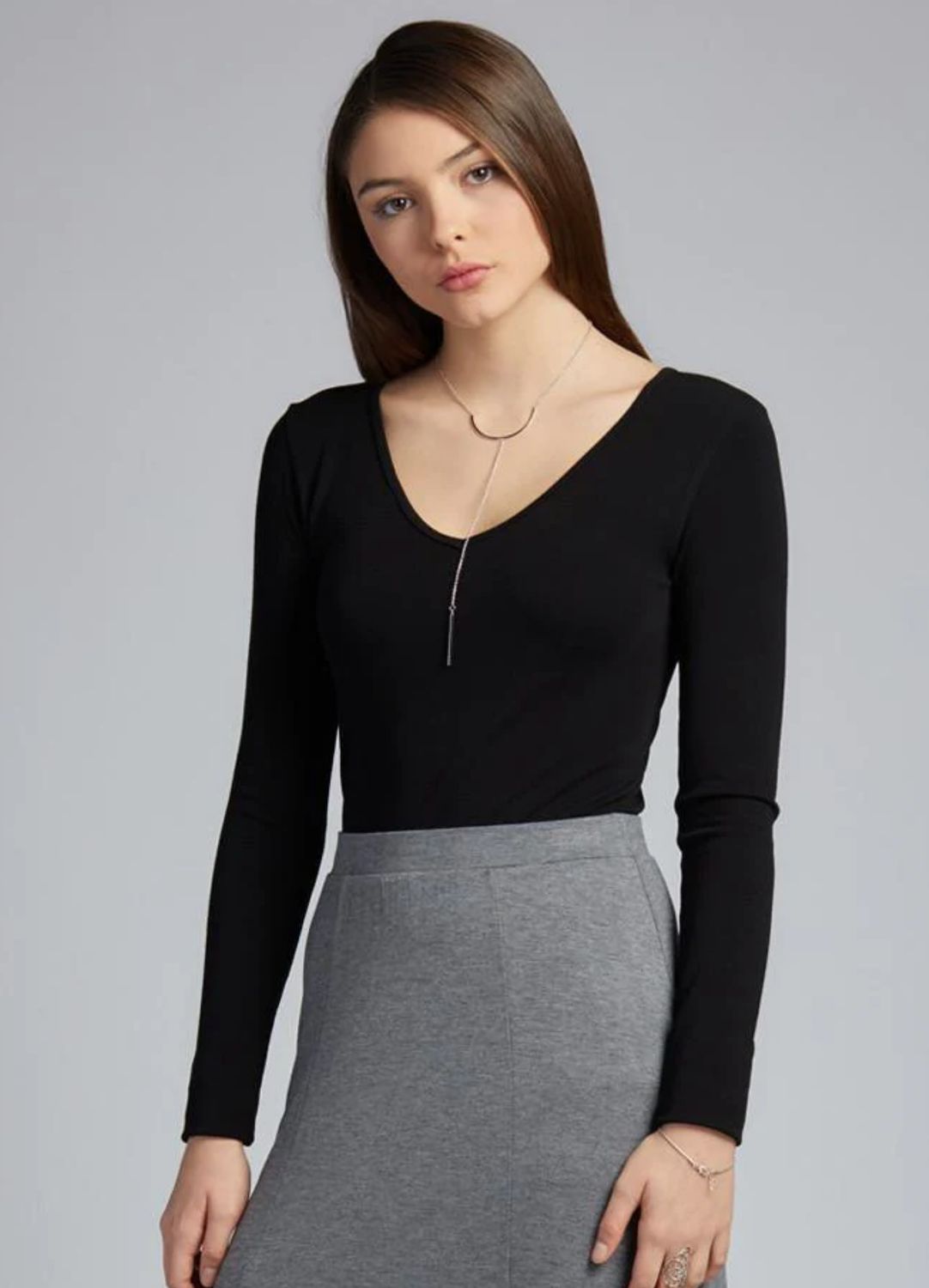 Bamboo V Neck Long Sleeve Top + Colours, Colour: BLACK