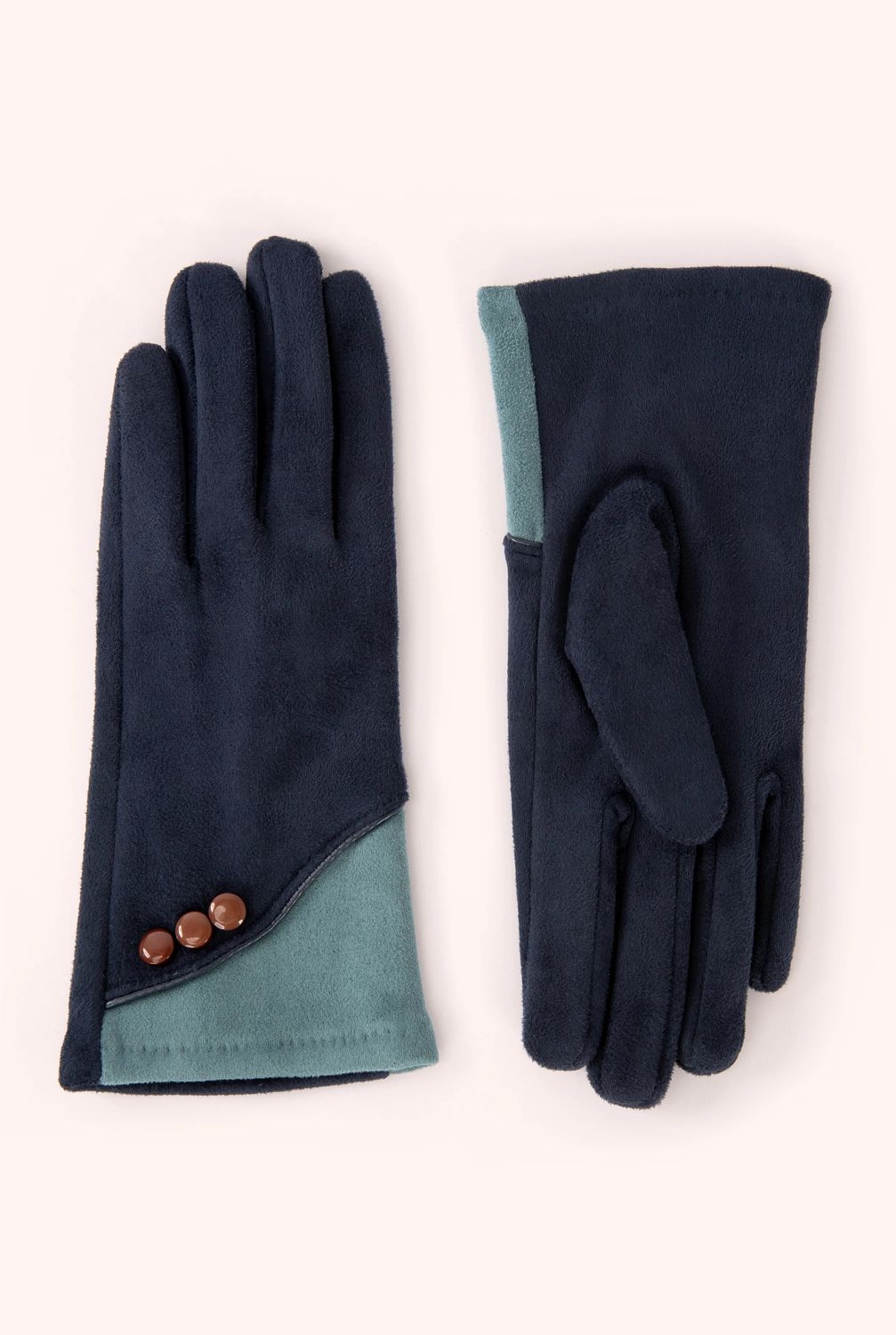Powder Rowan Faux Suede Gloves, Colour: Navy/Ice