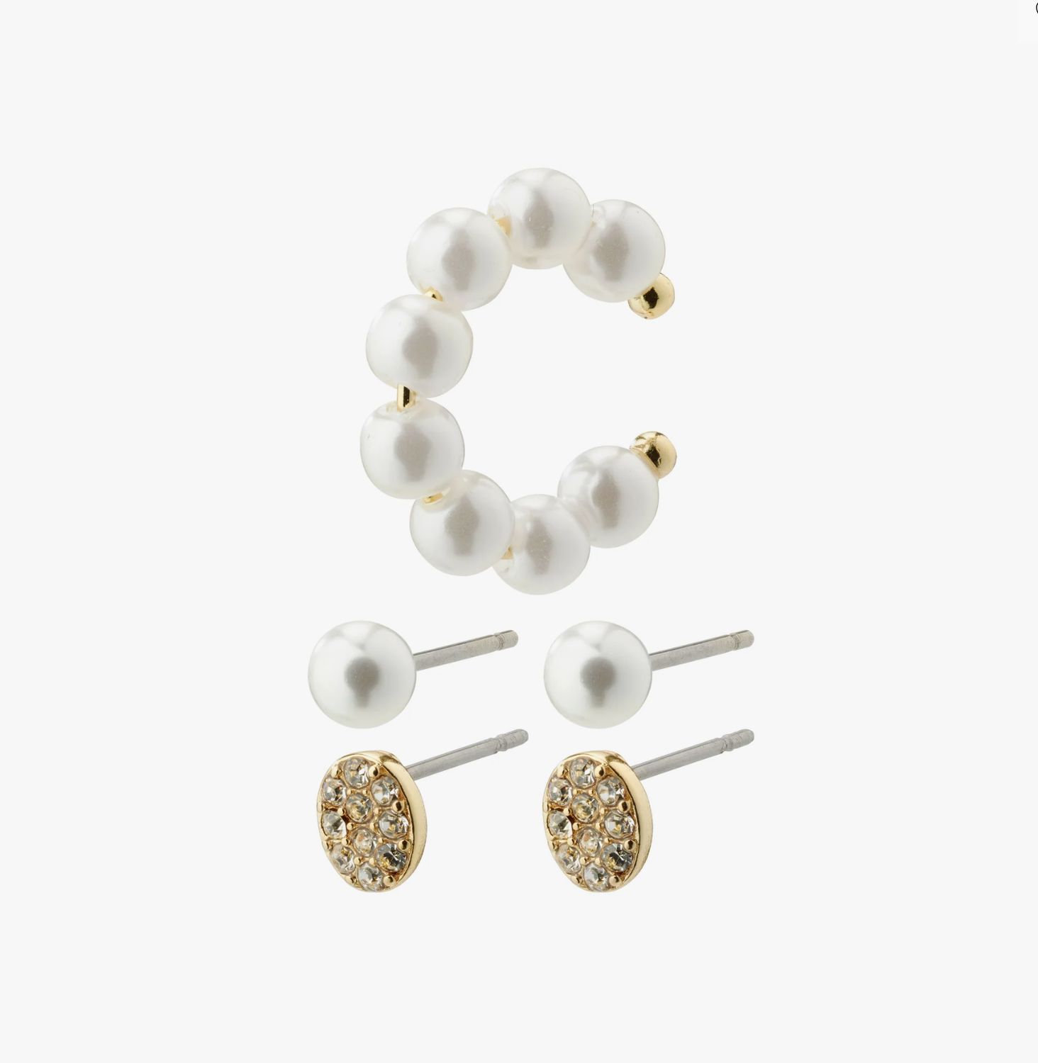 Pilgrim Beat 3 in 1 Earring Cuff Set Gold or Silver, Colour: GOLD