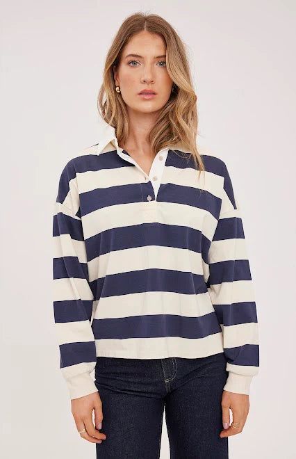 Gentle Fawn Britt Stripe Top Collared L/S, Colour: Navy Stripe, Size: Small