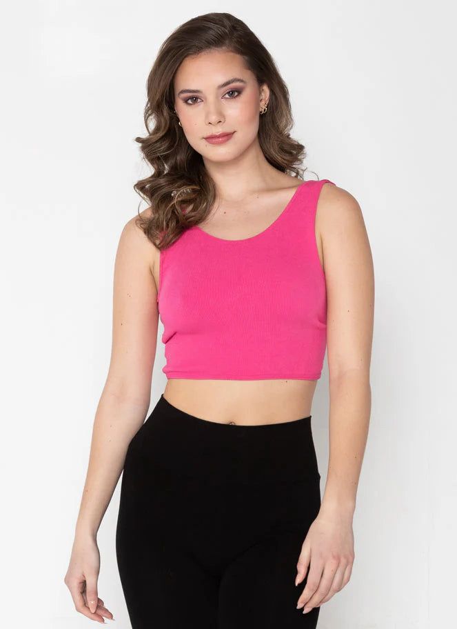 Bamboo Rib Reversible Twist Bra, Colour: Fushia