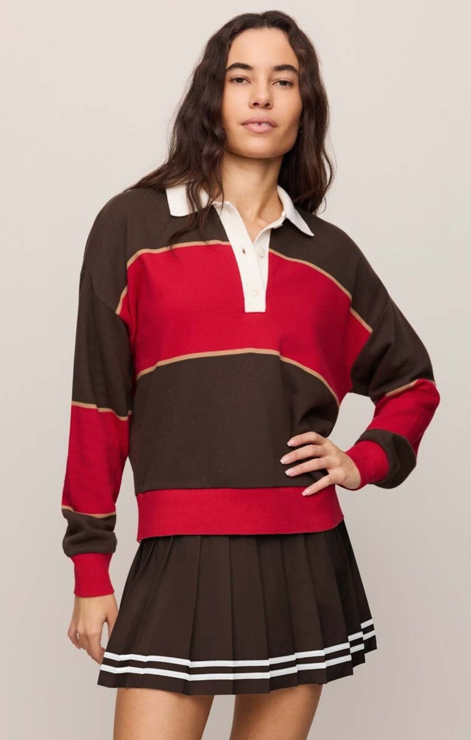 Z Supply Study Break Polo Sweatshirt, Colour: Game Day Red, Size: S