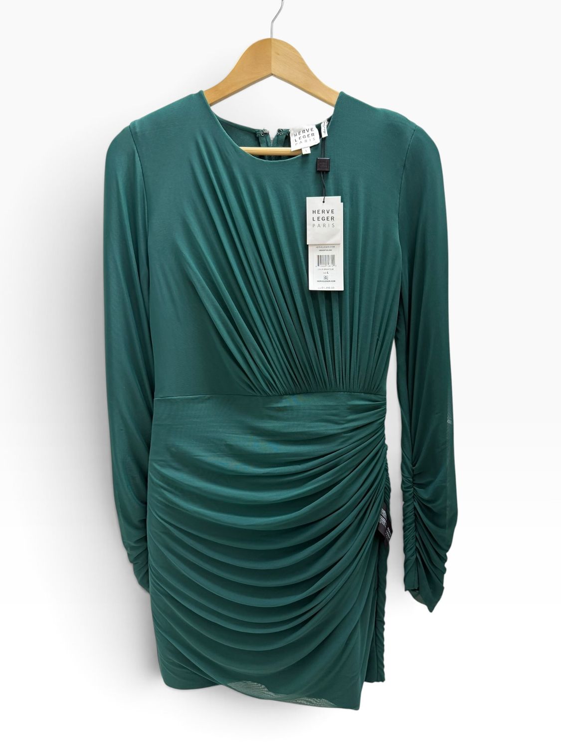 Hervé Léger Bright Elm Ruched Long Sleeve Mini Dress