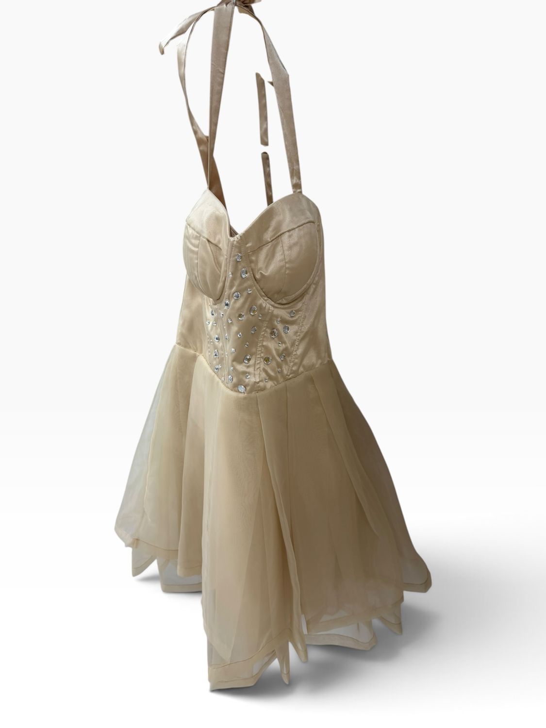 Lipsy London Cream Champagne Embellished Mini Dress