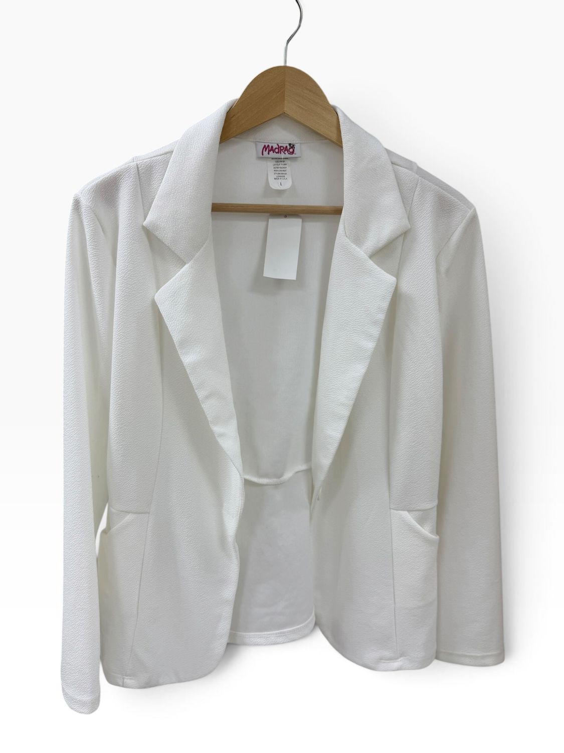 MadRag White Textured One-Button Blazer - Large