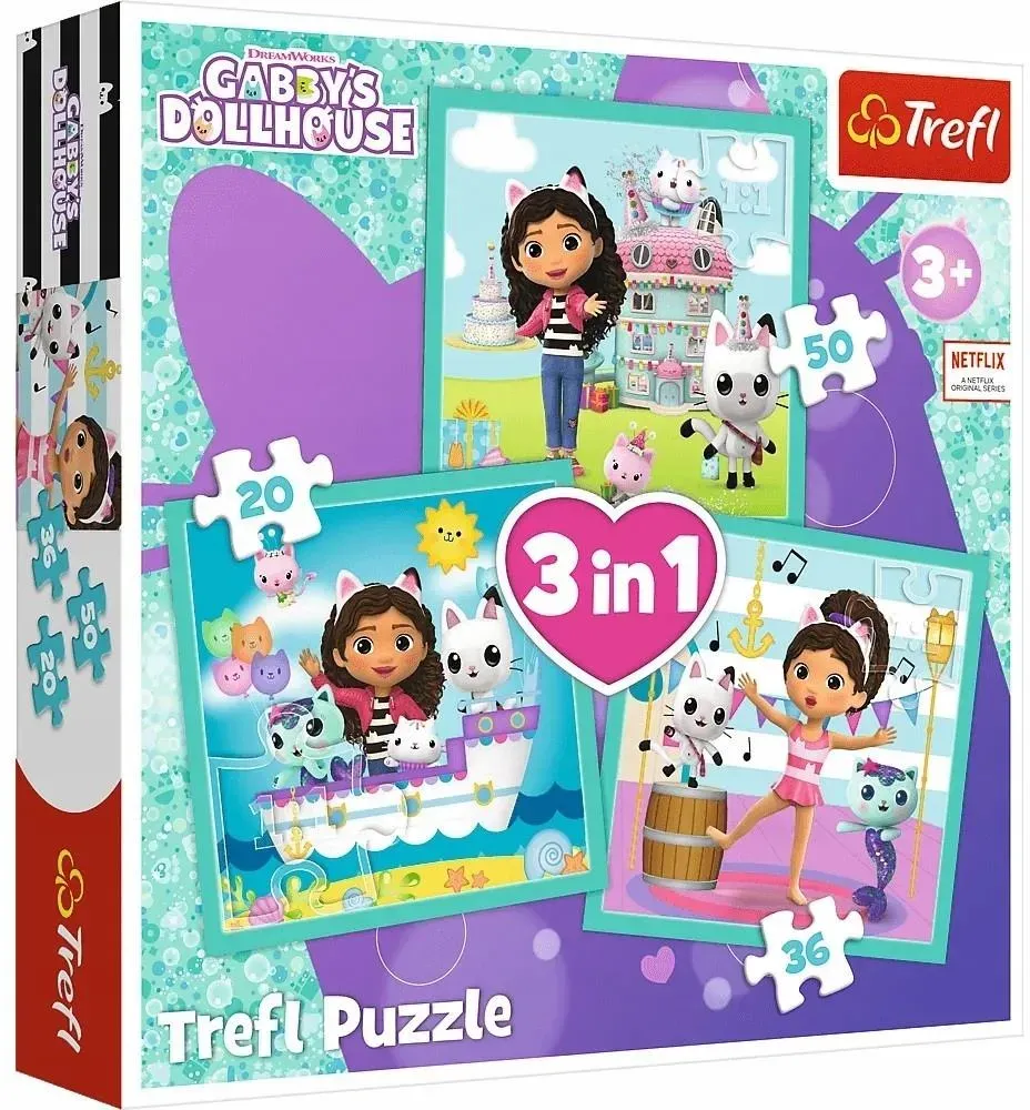 Trefl Puzzle 3w1 Koci Domek Gabi – zestaw 3 układanek dla dzieci 3+