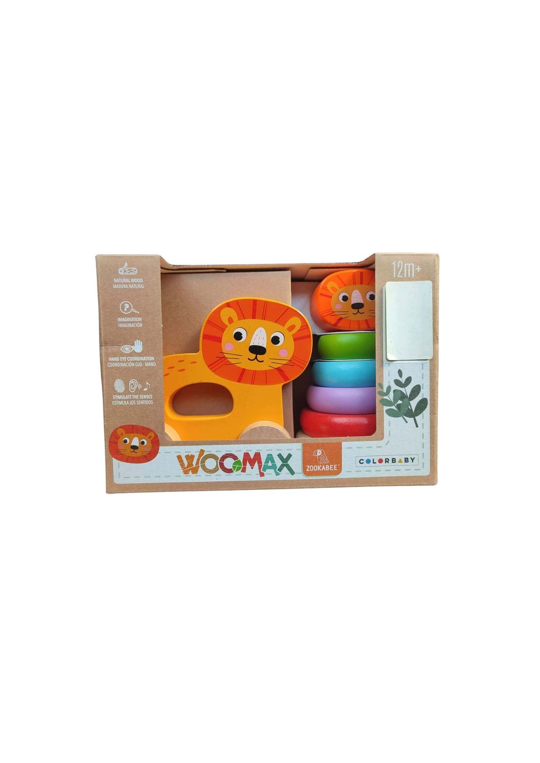Drewniana zabawka edukacyjna lew z wieżą do układania WOOMAX