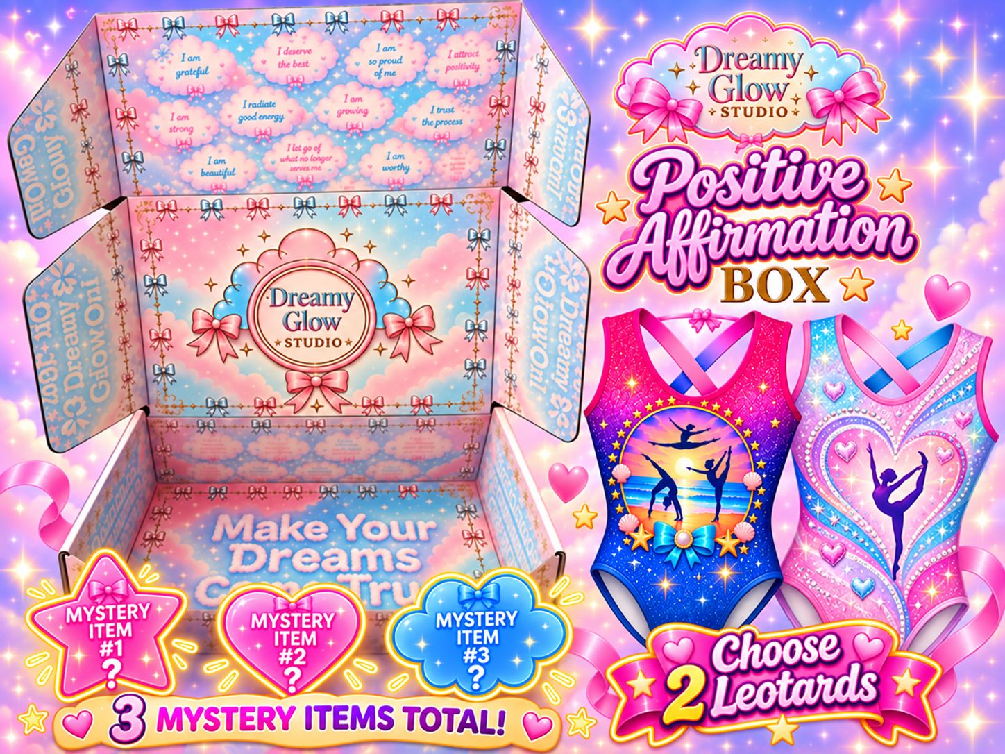 DREAMY GLOW POSITIVE AFFIRMATION BOX (with two leotards and three mystery items)