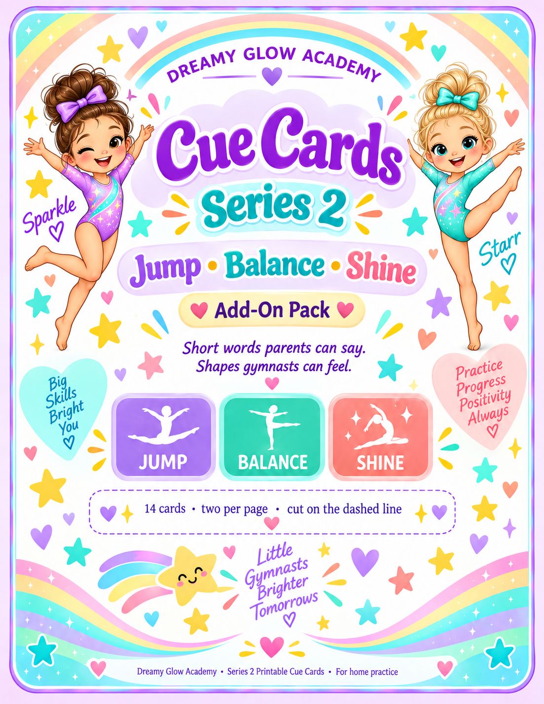 Series 2-  Dreamy Glow Academy Gymnastics Printable Flashcards