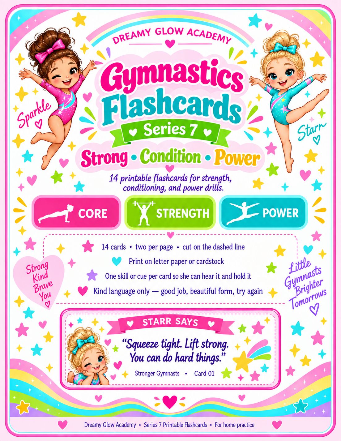 Series 7- Dreamy Glow Academy Gymnastics Printable Flashcards