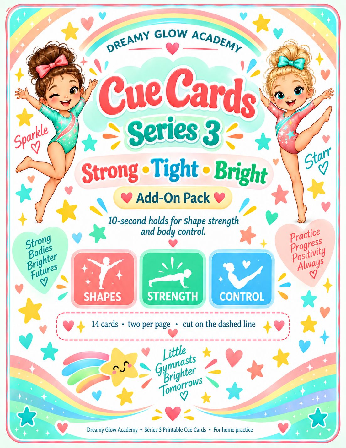 Series 3- Dreamy Glow Academy Gymnastics Printable Flashcards