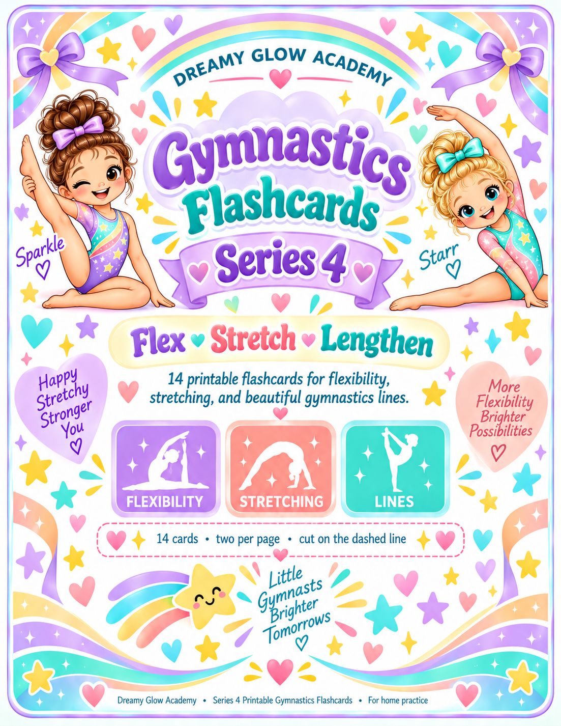 Series 4- Dreamy Glow Academy Gymnastics Printable Flashcards