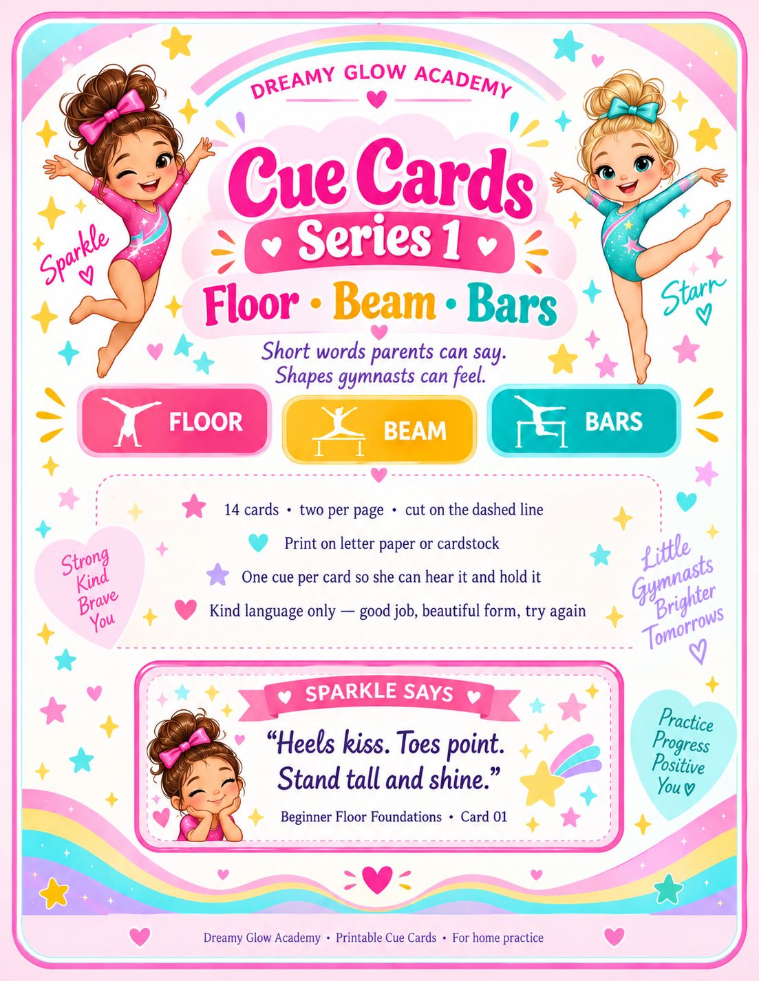 Series 1- Dreamy Glow Academy Gymnastics Printable Flashcards