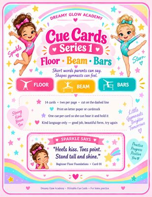 Series 1- Dreamy Glow Academy Gymnastics Printable Flashcards