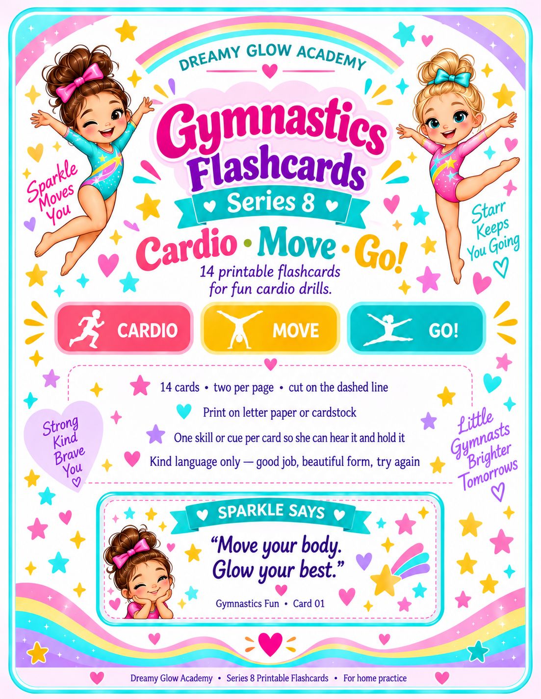 Series 8- Dreamy Glow Academy Gymnastics Printable Flashcards