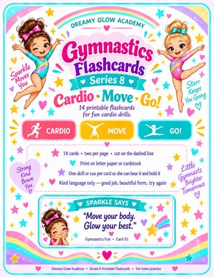 Series 8- Dreamy Glow Academy Gymnastics Printable Flashcards