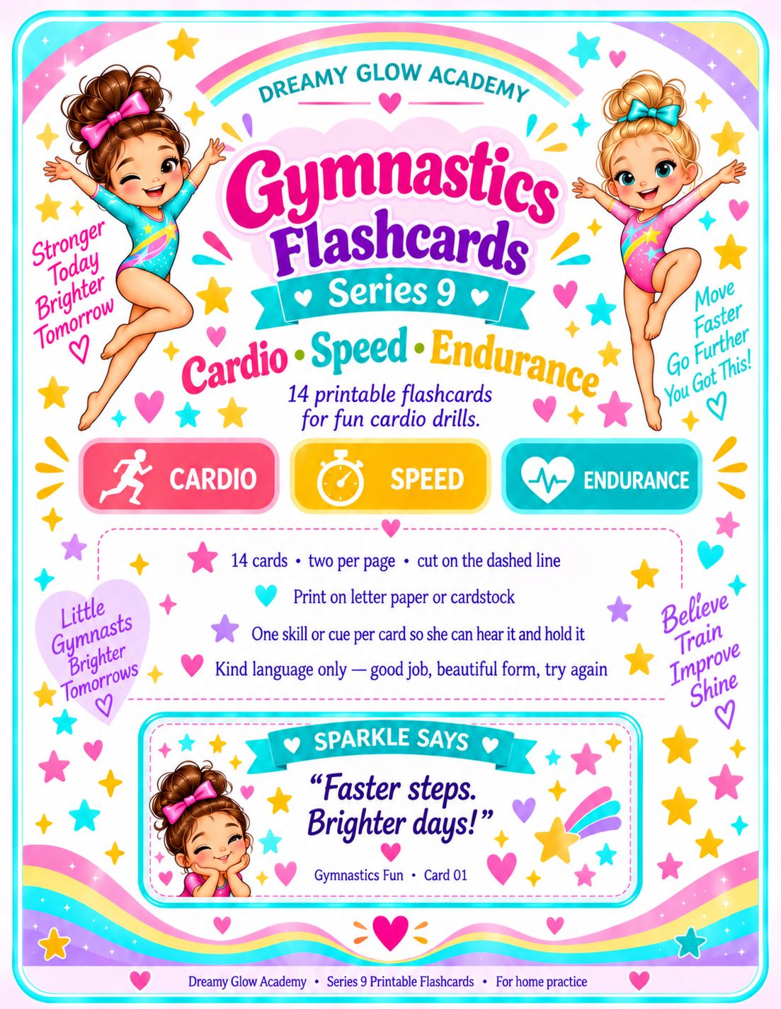 Series 9- Dreamy Glow Academy Gymnastics Printable Flashcards