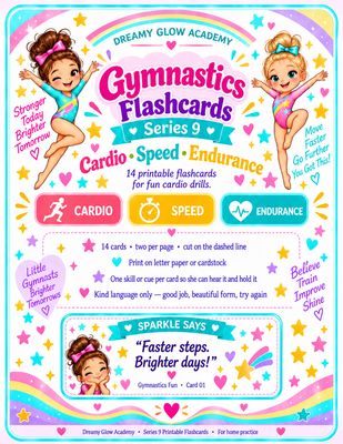 Series 9- Dreamy Glow Academy Gymnastics Printable Flashcards