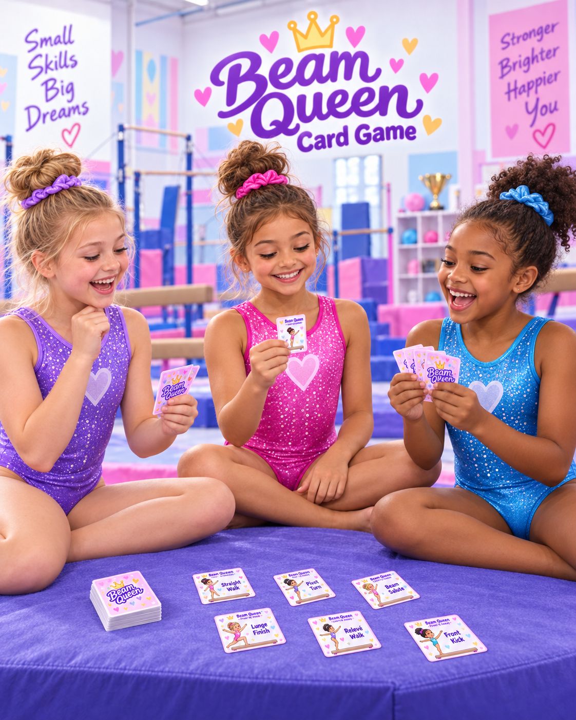 BEAM QUEEN BEAM BASICS PLUS 3-NEW cards!!  Dreamy Glow Academy Gymnastics Printable Flashcards set 64