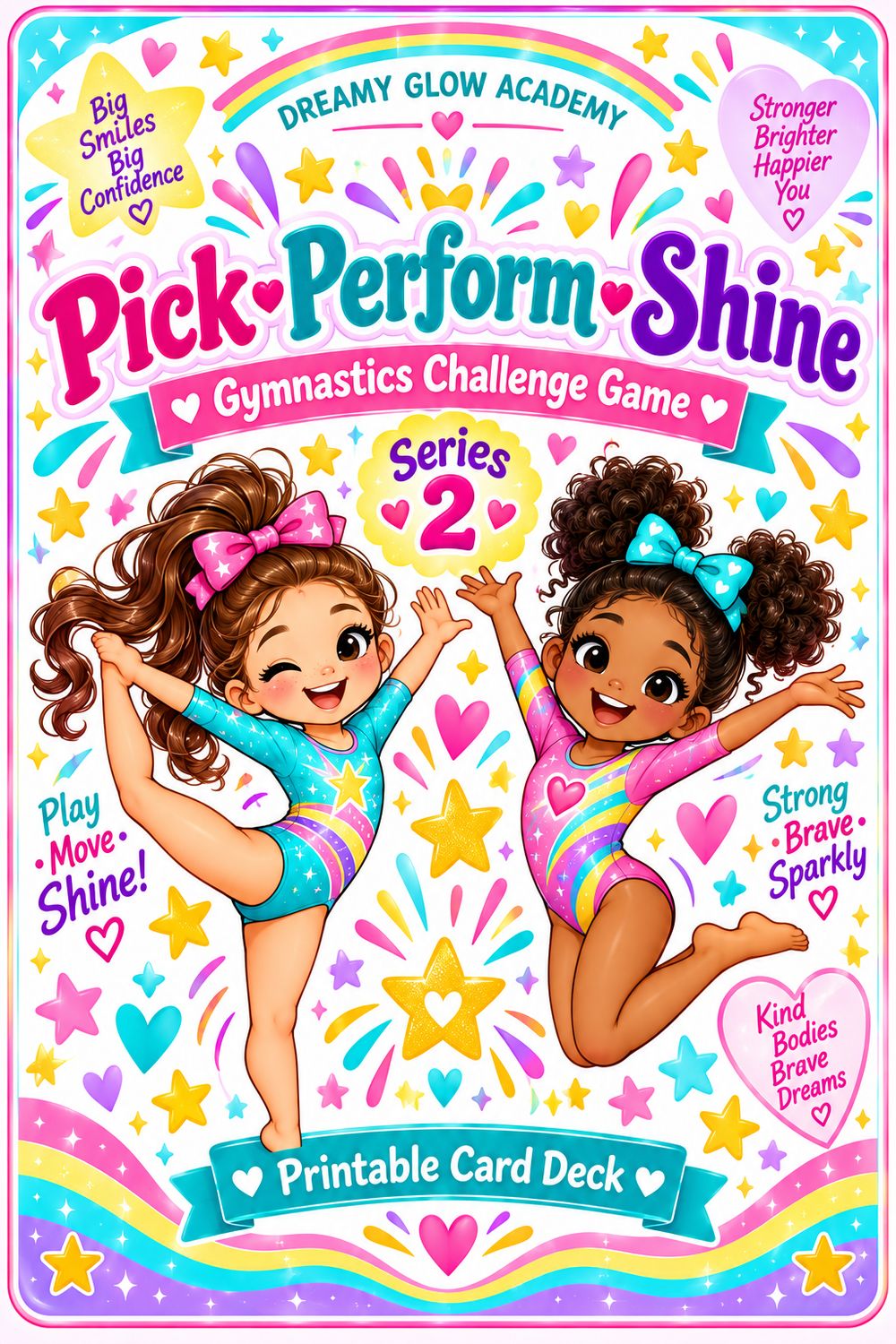 PICK, PERFORM, SHINE Series 2 Dreamy Glow Academy Gymnastics Printable Flashcards