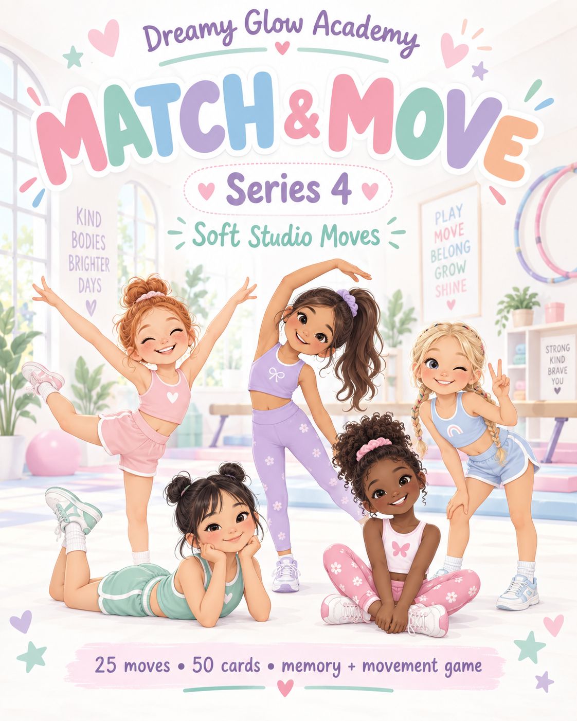 MATCH &amp; MOVE Series 4 Dreamy Glow Academy Gymnastics Printable Flashcards