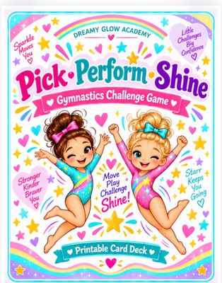 PICK, PERFORM, SHINE Series 1 Dreamy Glow Academy Gymnastics Printable Flashcards